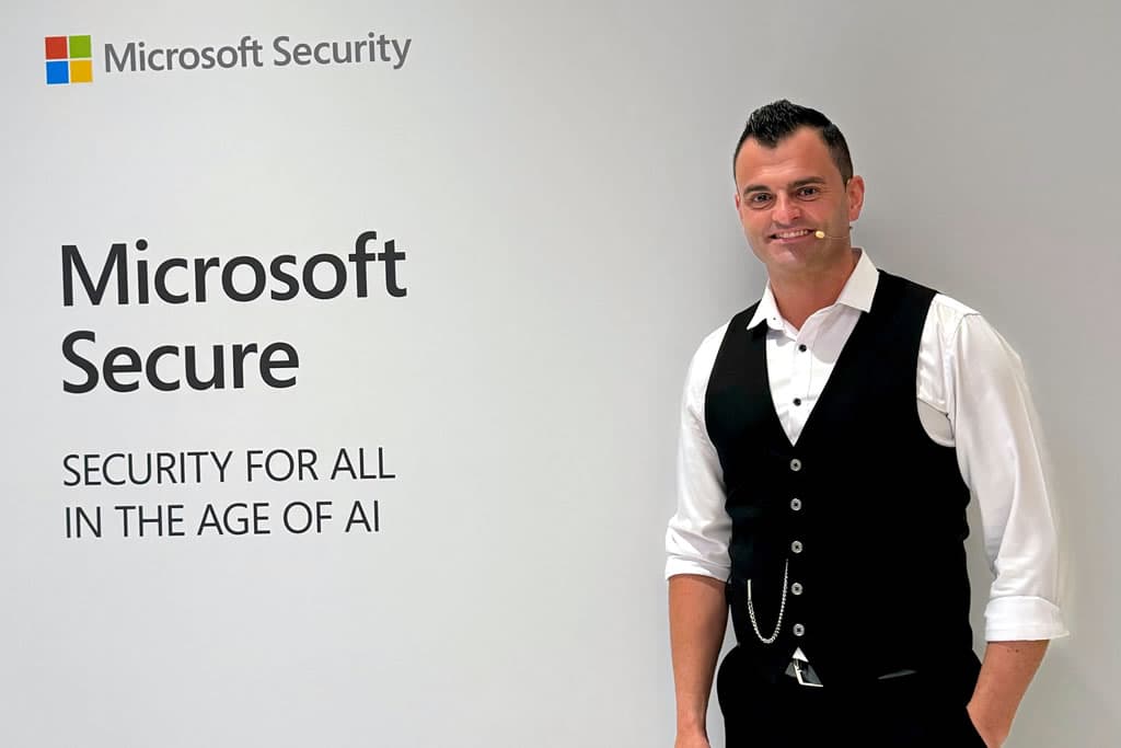 Nuno Rodrigues a atuar num evento Microsoft Security